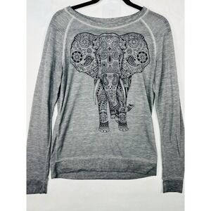 Well Worn‎ BOHO Henna Elephant Graphic Print Long Sleeve Shirt Gray Women's XS